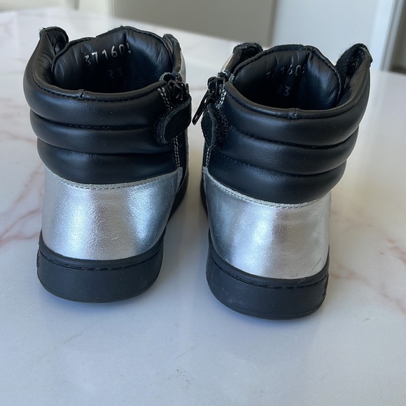 GUCCI baby toddler size 23 black & silver metallic high top sneakers designer - Picture 3 of 10